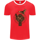 Odins Celtic Raven Viking Thor Ragnar Norse Mens Ringer T-Shirt FotL Red/White