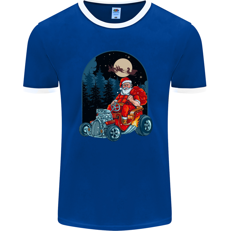 Hot Rod Santa Clause Hotrod Christmas Mens Ringer T-Shirt FotL Royal Blue/White