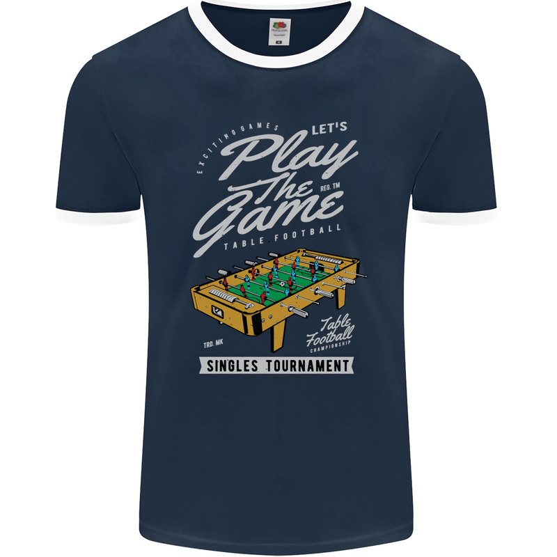 Foosball Play the Game Football Footy Mens Ringer T-Shirt FotL Navy Blue/White