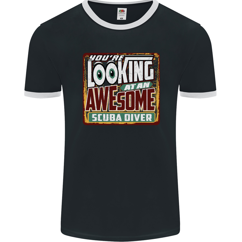 An Awesome Scuba Diver Mens Ringer T-Shirt FotL Black/White