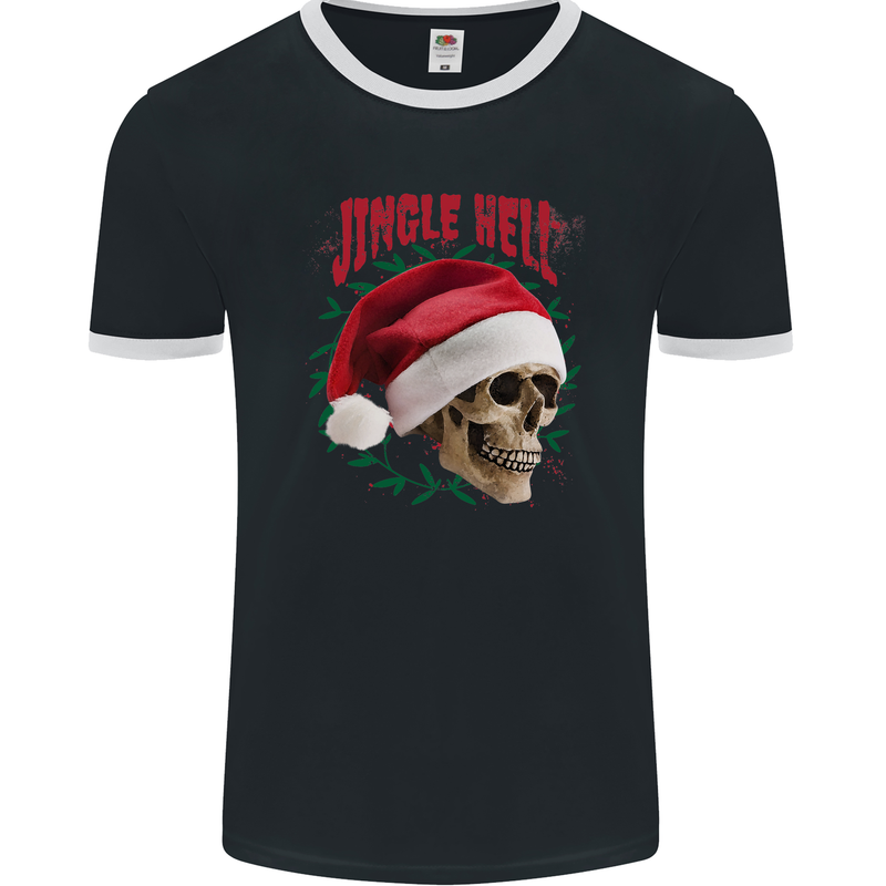 Jingle Hell Funny Christmas Skull Xmas Mens Ringer T-Shirt FotL Black/White