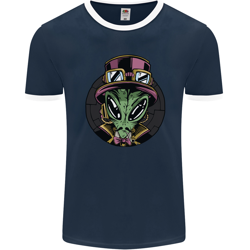 Steampunk Alien Mens Ringer T-Shirt FotL Navy Blue/White