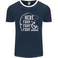 Here Fishy Fishy Funny Fishing Fisherman Mens Ringer T-Shirt FotL Navy Blue/White