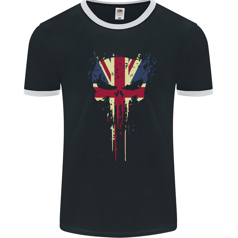 Union Jack Skull Gym St. George's Day Mens Ringer T-Shirt FotL Black/White