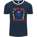 Beer Party Octopus Christmas Scuba Diving Mens Ringer T-Shirt FotL Navy Blue/White