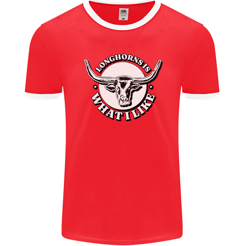 Longhorns is What I Like Cow Cattle Mens Ringer T-Shirt FotL Red/White