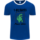 T-Rex Hates Pull Ups Funny Gym Dinosaurs Mens Ringer T-Shirt FotL Royal Blue/White
