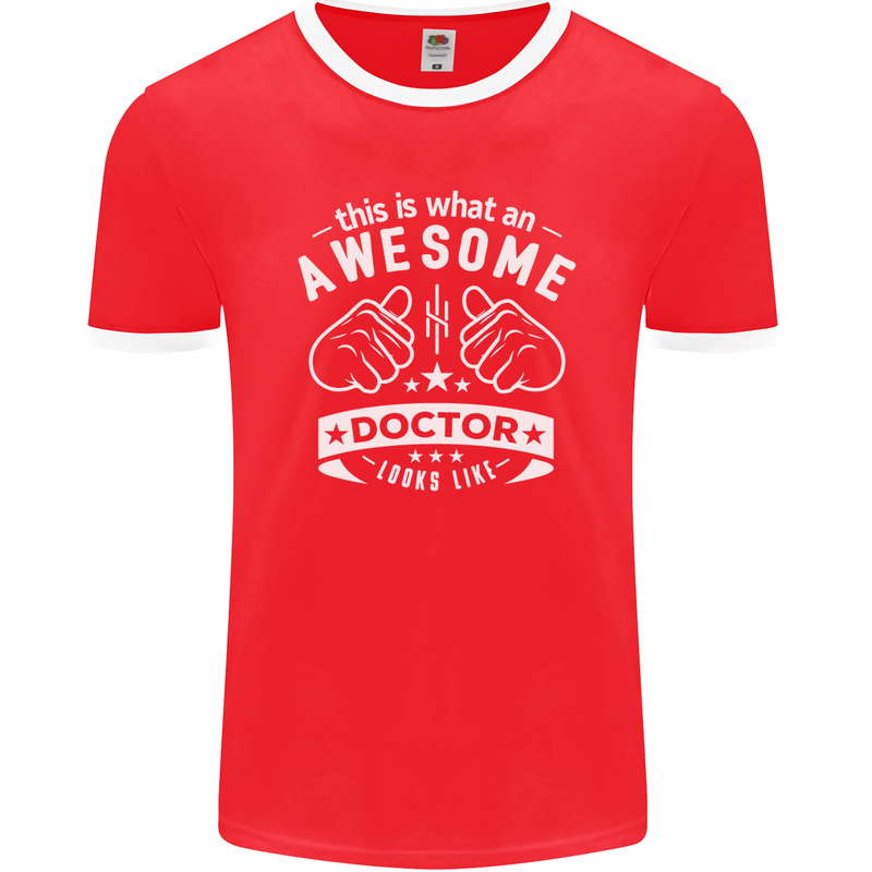 An Awesome Doctor Looks Like GP Funny Mens Ringer T-Shirt FotL Red/White