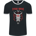 Steak House BBQ Cow Skull Grill Beef Food Mens Ringer T-Shirt FotL Black/White