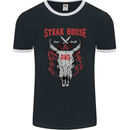 Steak House BBQ Cow Skull Grill Beef Food Mens Ringer T-Shirt FotL Black/White