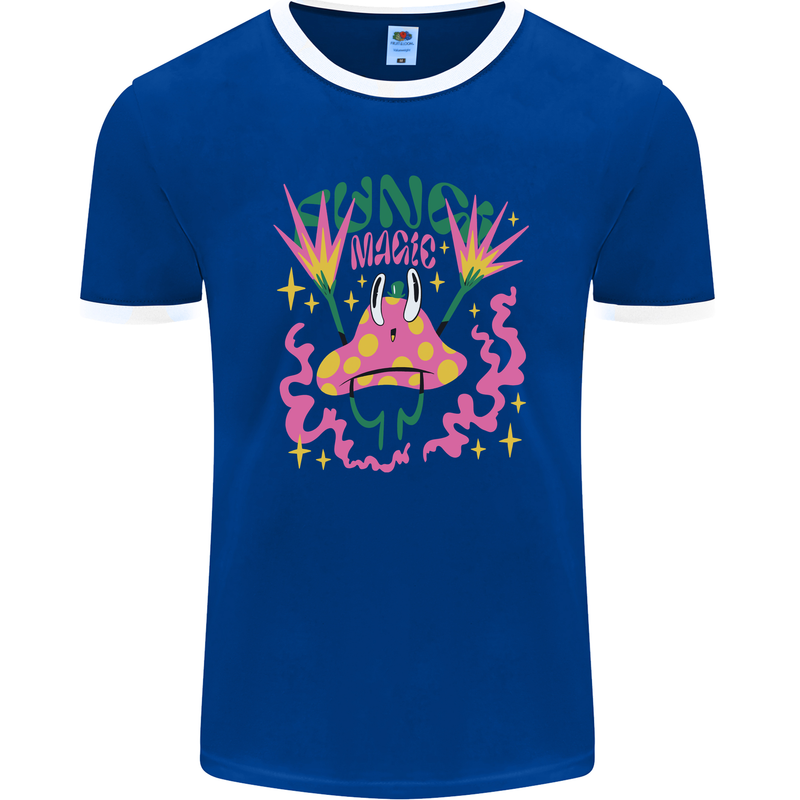 Fungi Magic Mushrooms Trippy LSD Mens Ringer T-Shirt FotL Royal Blue/White