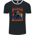 No Coffee No Work Funny Skull Grim Reaper Mens Ringer T-Shirt FotL Black/White