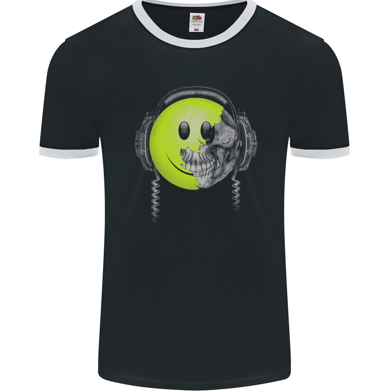 DJ Skull Dance Music DJing Skull Headphones Mens Ringer T-Shirt FotL Black/White