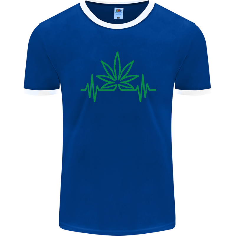 Weed Pulse Heart Cannabis Drugs ECG Mens Ringer T-Shirt FotL Royal Blue/White