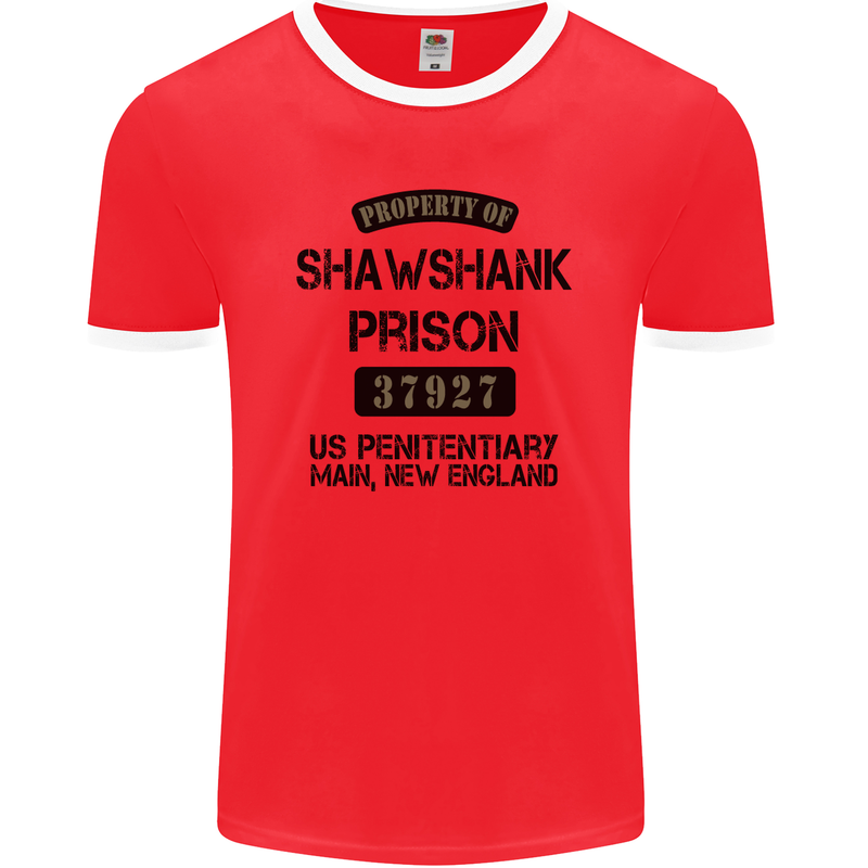 Property of Shawshank Prison Movie 90's Mens Ringer T-Shirt FotL Red/White