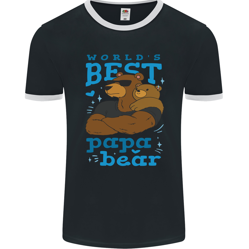 Worlds Best Papa Bear Fathers Day Mens Ringer T-Shirt FotL Black/White