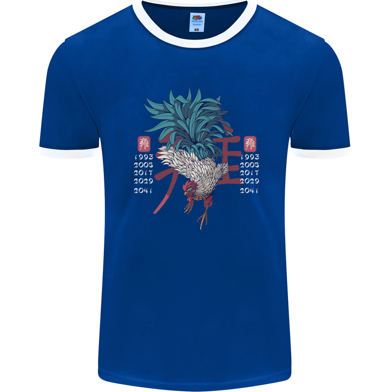 Chinese Zodiac Year of the Rooster Mens Ringer T-Shirt FotL Royal Blue/White