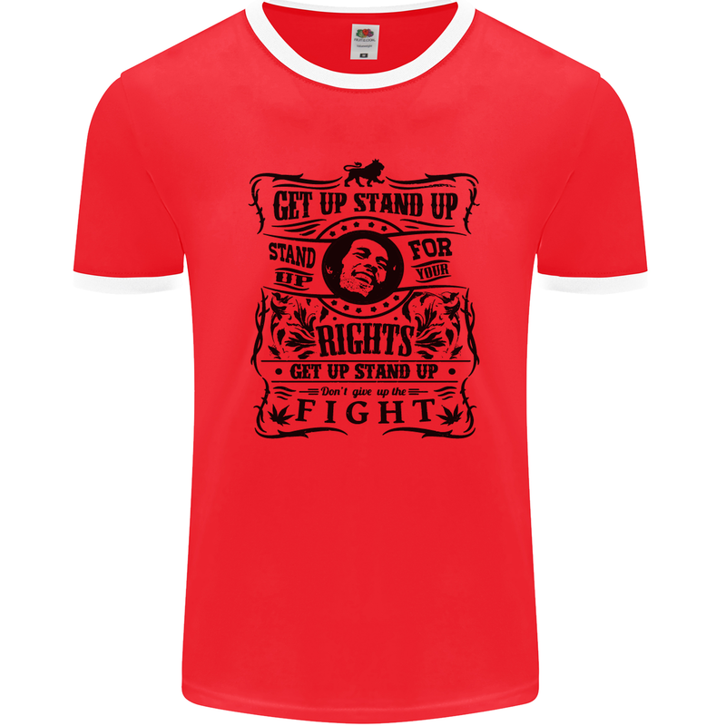 Get up Stand up Reggae Music Mens Ringer T-Shirt FotL Red/White