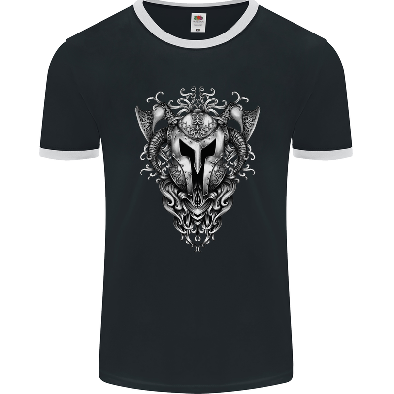 Viking Helmet Valhalla Gym Training Top Mens Ringer T-Shirt FotL Black/White