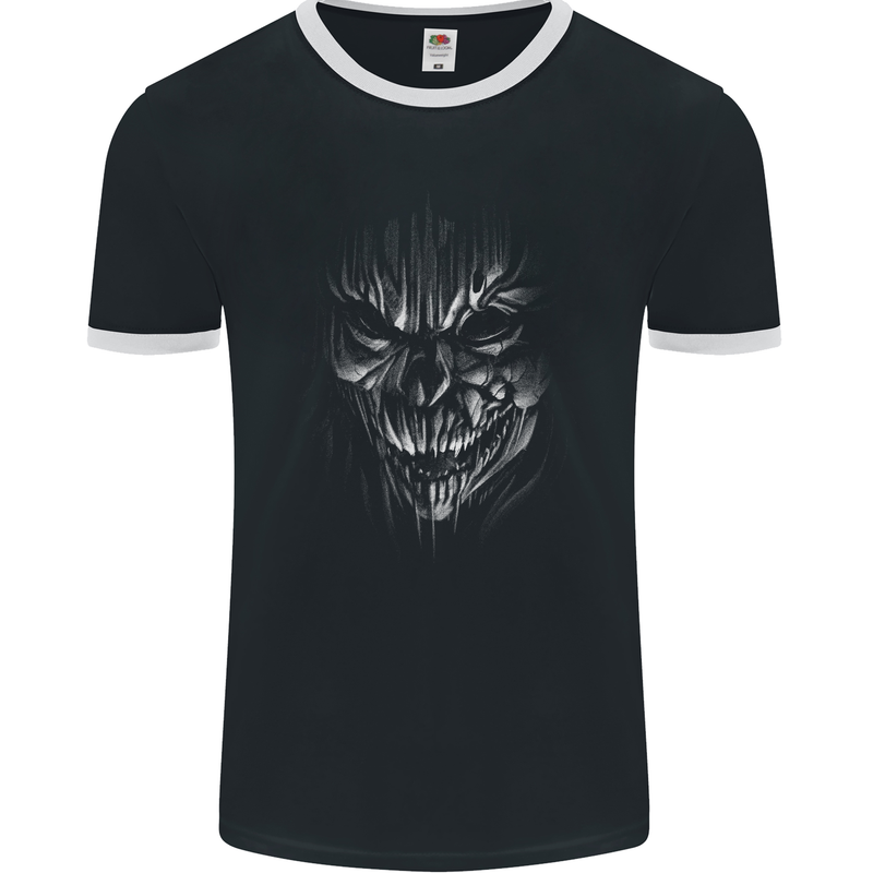 Demon Skull Devil Satan Grim Reaper Gothic Mens Ringer T-Shirt FotL Black/White