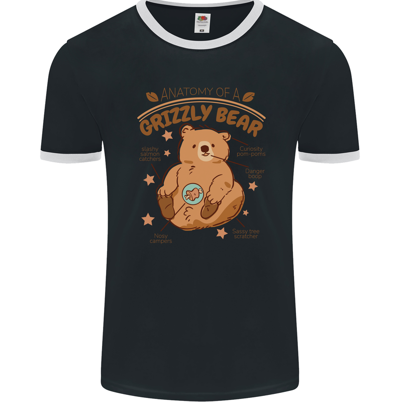 Anatomy of a Grizzly Bear Mens Ringer T-Shirt FotL Black/White