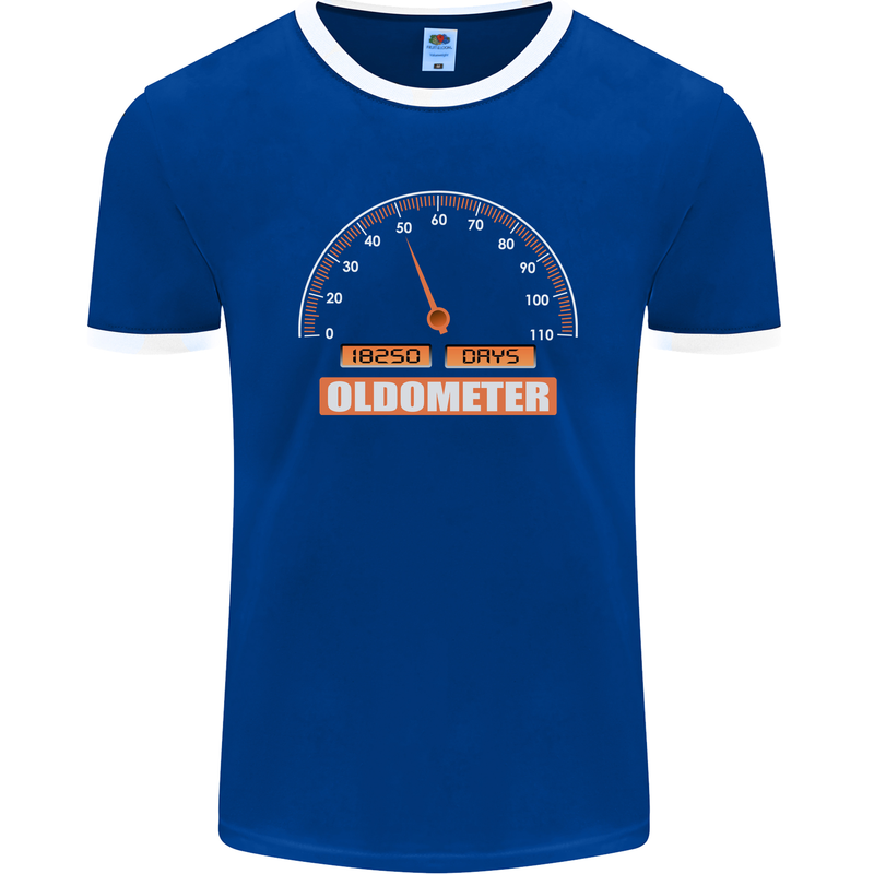 50th Birthday 50 Year Old Ageometer Funny Mens Ringer T-Shirt FotL Royal Blue/White