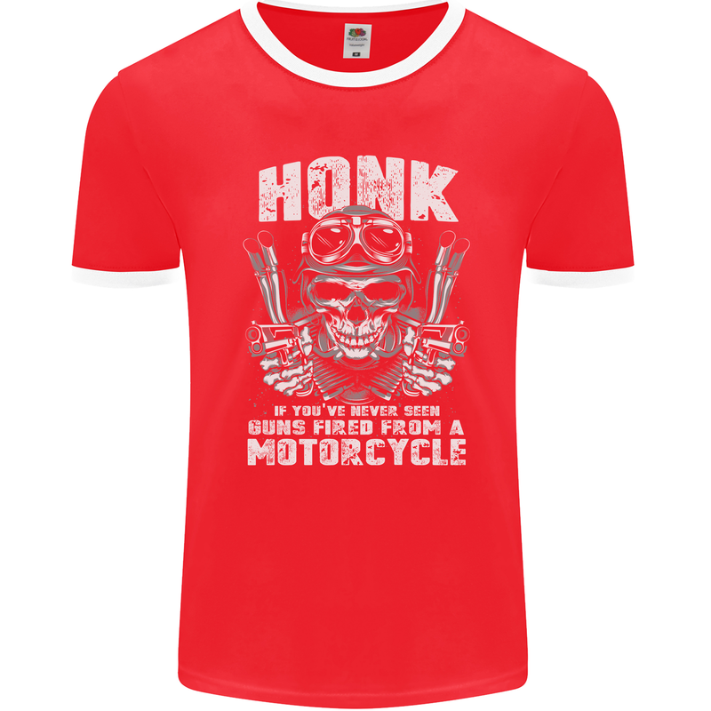 Honk Guns Fired From a Motorcycle Biker Mens Ringer T-Shirt FotL Red/White