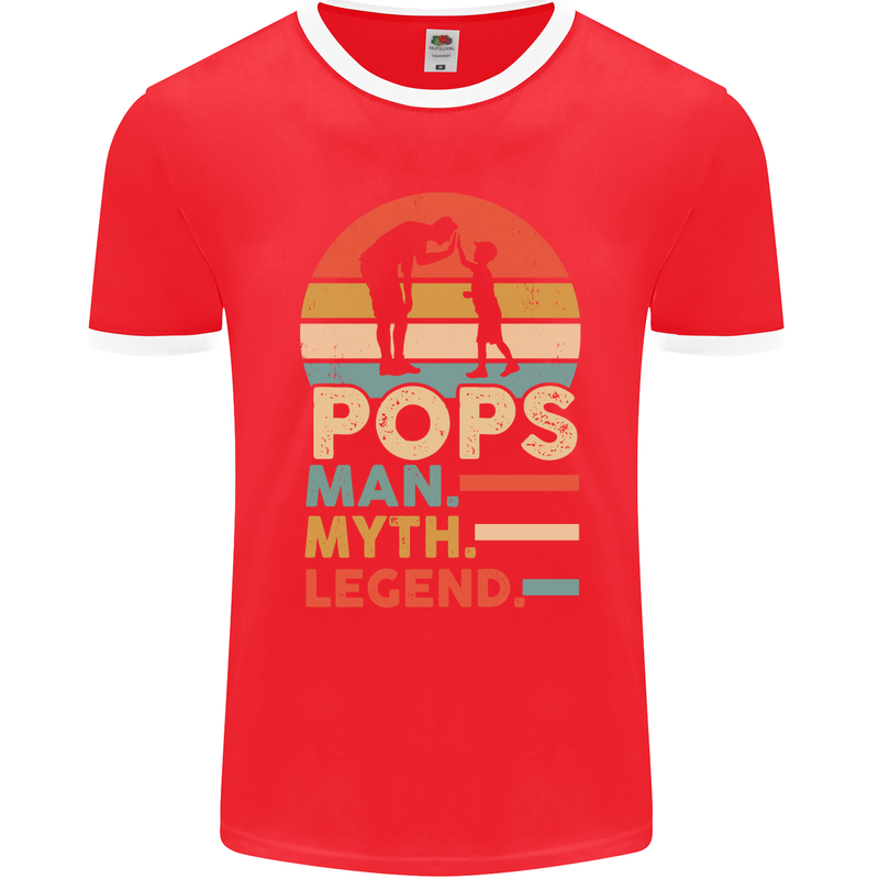 Pops Man Myth Legend Funny Fathers Day Mens Ringer T-Shirt FotL Red/White