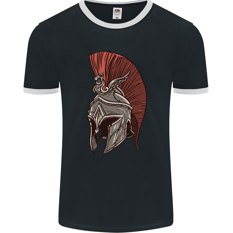 Roman Helmet Bodybuilding Gym Spartan Mens Ringer T-Shirt FotL Black/White