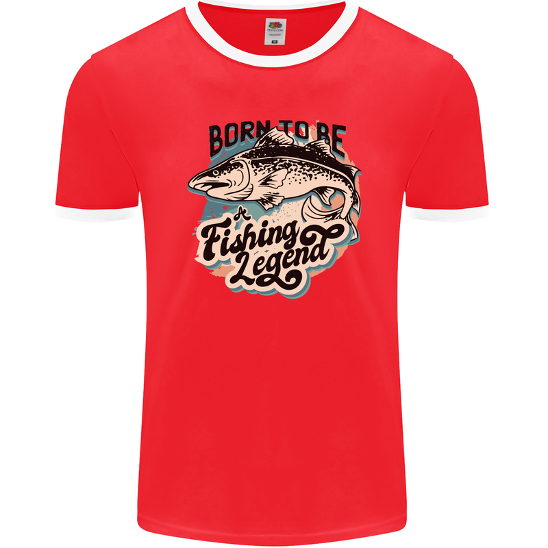 Born to Be a Fishing Legend Fisherman Mens Ringer T-Shirt FotL Red/White