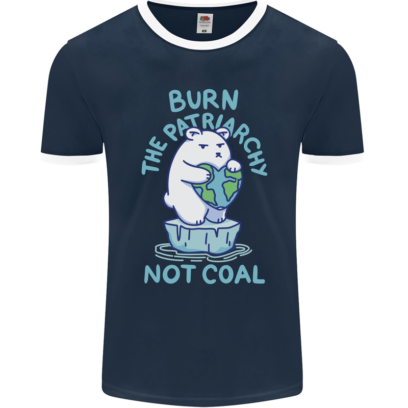 Environment Burn the Patriachy Not Coal Mens Ringer T-Shirt FotL Navy Blue/White