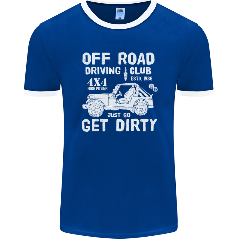 Off Road Driving Club Get Dirty 4x4 Funny Mens Ringer T-Shirt FotL Royal Blue/White