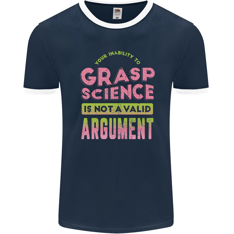 Grasp Science Funny Geek Nerd Physics Maths Mens Ringer T-Shirt FotL Navy Blue/White