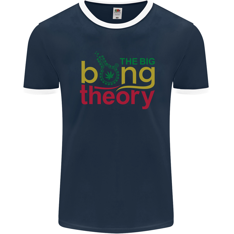 The Big Bong Theory Funny Weed Cannabis Mens Ringer T-Shirt FotL Navy Blue/White