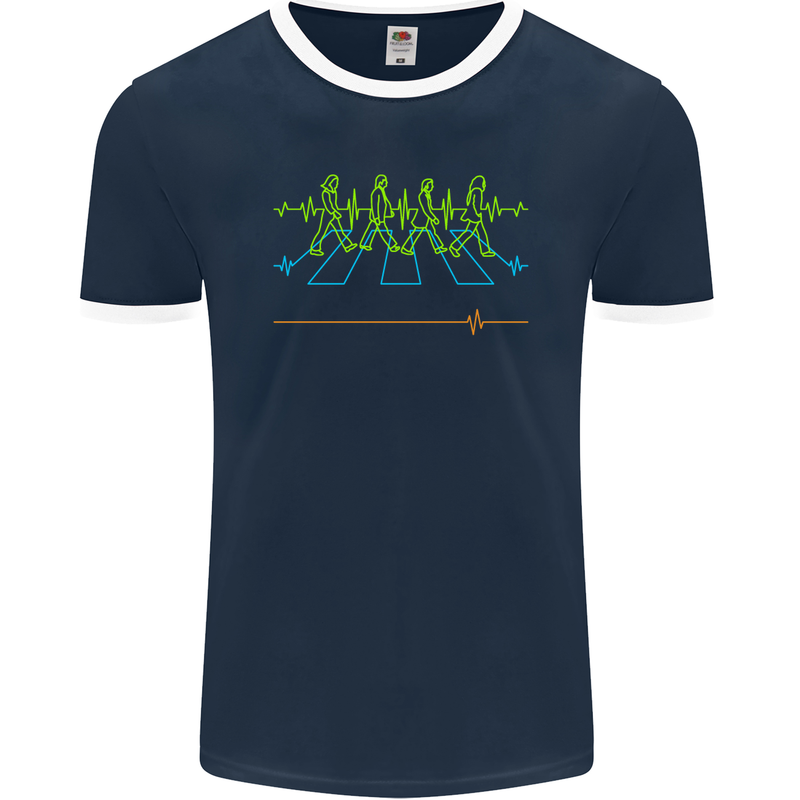 Electrocardiography Music Abby Road Mens Ringer T-Shirt FotL Navy Blue/White