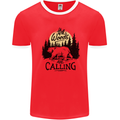 The Woods Calling Camping Trekking Bear Mens Ringer T-Shirt Red/White