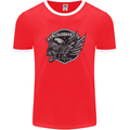 King of the Road Motorcycle Skull Biker Mens Ringer T-Shirt FotL Red/White