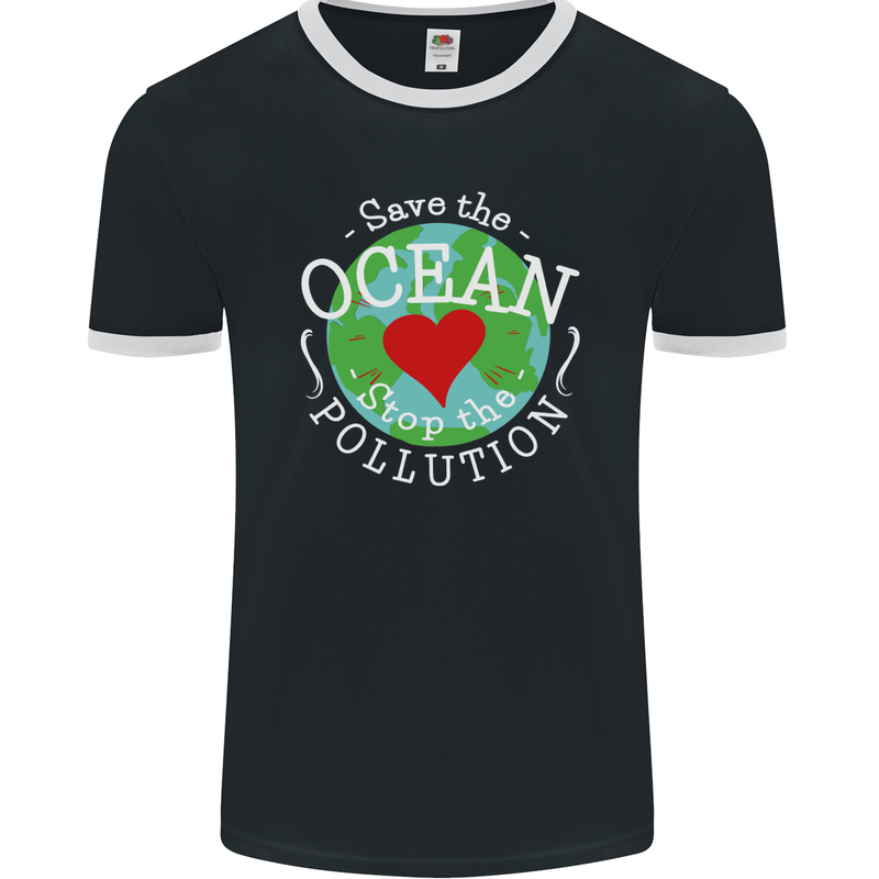 Environment Save the Ocean Stop Pollution Mens Ringer T-Shirt FotL Black/White