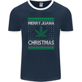 Merry Juana Christmas Funny Weed Cannabis Mens Ringer T-Shirt FotL Navy Blue/White