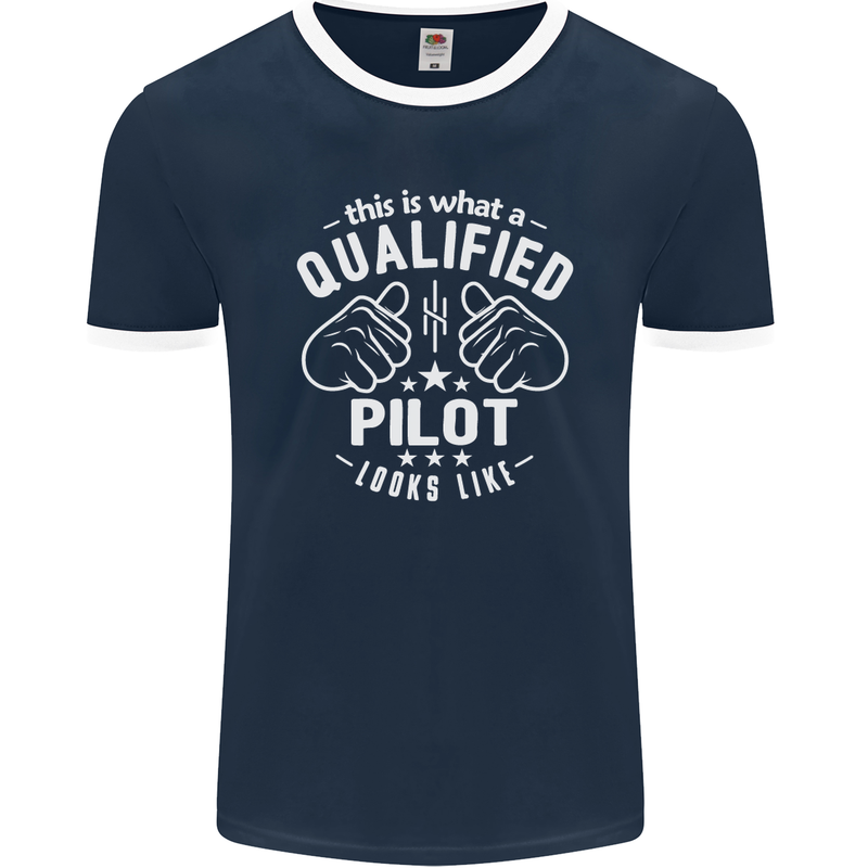 This Is What a Qualified Pilot Looks Like Mens Ringer T-Shirt FotL Navy Blue/White