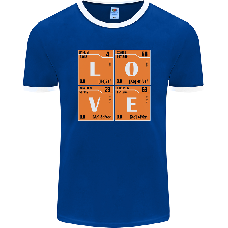 Love Periodic Table Chemistry Geek Funny Mens Ringer T-Shirt FotL Royal Blue/White