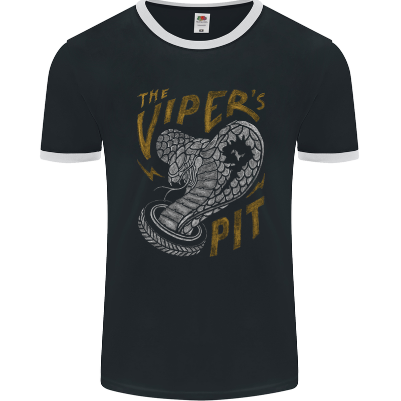 The Vipers Pit Motorcycle Motorbike Biker Mens Ringer T-Shirt FotL Black/White