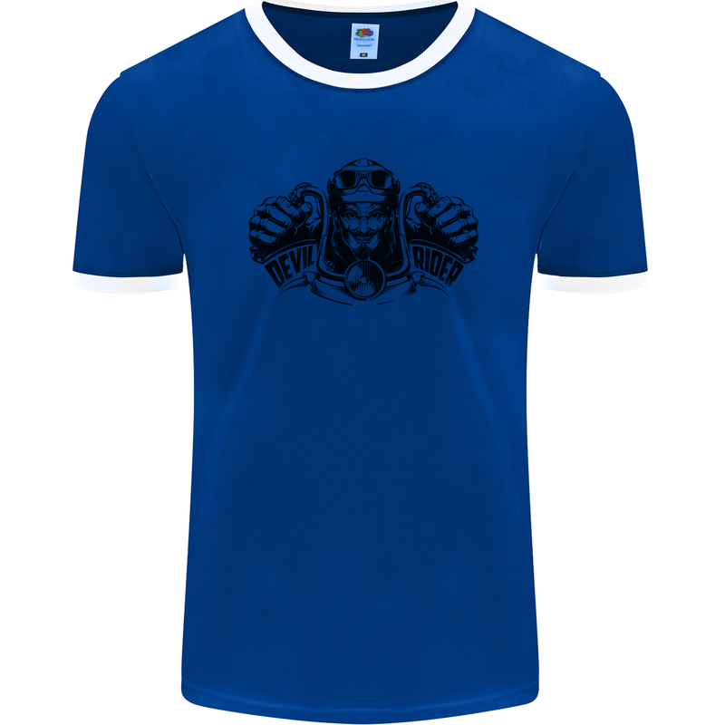 Devil Rider Motorcycle Motorbike Biker Mens Ringer T-Shirt FotL Royal Blue/White