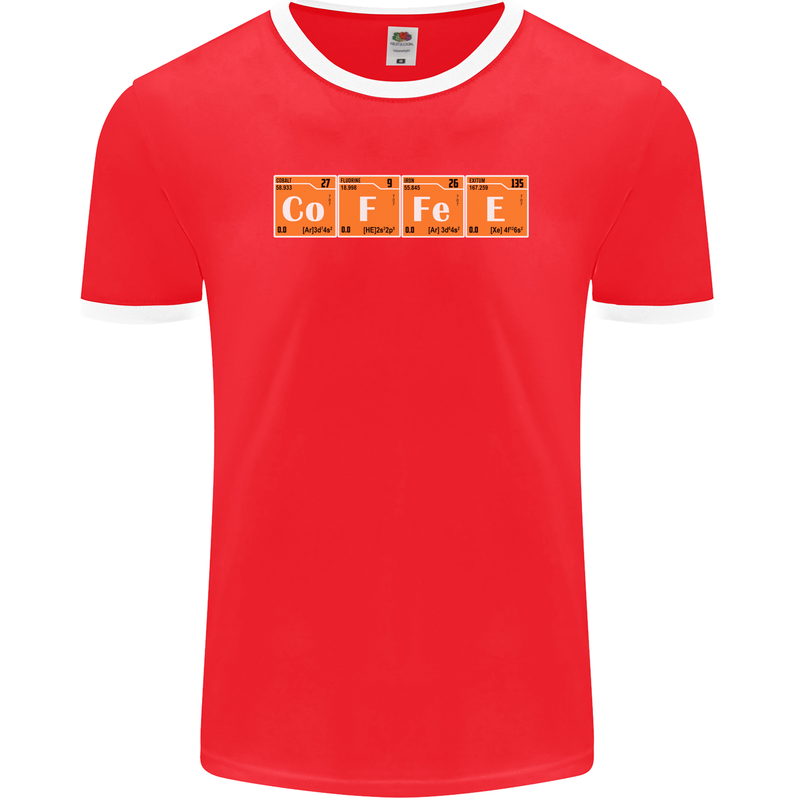 Coffee Periodic Table Chemistry Geek Funny Mens Ringer T-Shirt FotL Red/White