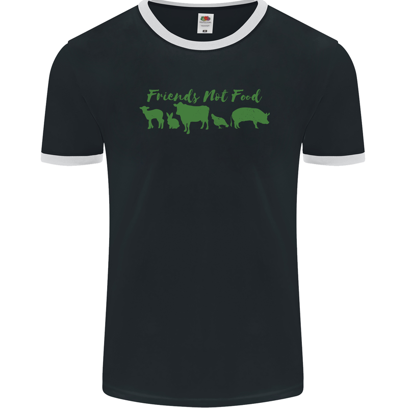 Animals Are Friends Not Food Vegan Mens Ringer T-Shirt FotL Black/White