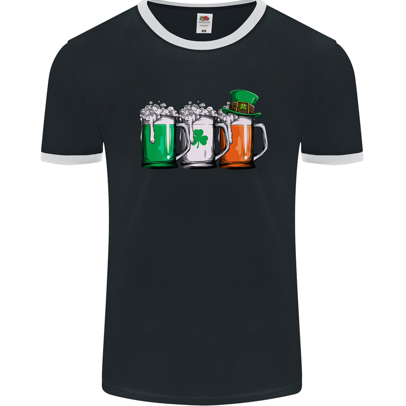 St Patricks Day Beer USA Irish Funny Mens Ringer T-Shirt FotL Black/White