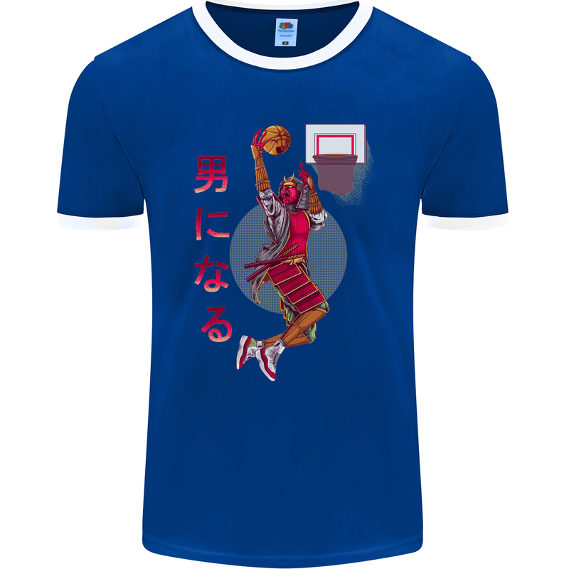 Samurai Basketball Player Mens Ringer T-Shirt FotL Royal Blue/White