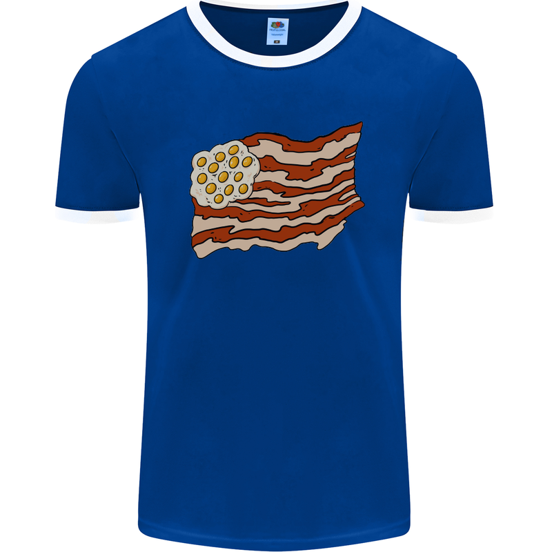 Bacon Egg Stars and Stripes Flag Funny USA Mens Ringer T-Shirt FotL Royal Blue/White