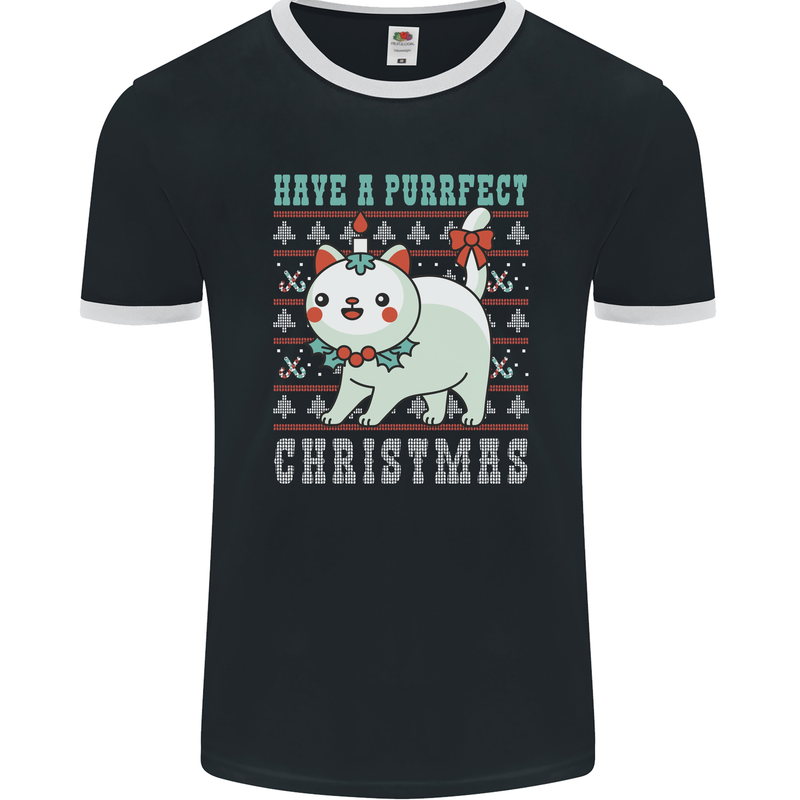 Cats Have a Purrfect Christmas Funny Xmas Mens Ringer T-Shirt FotL Black/White