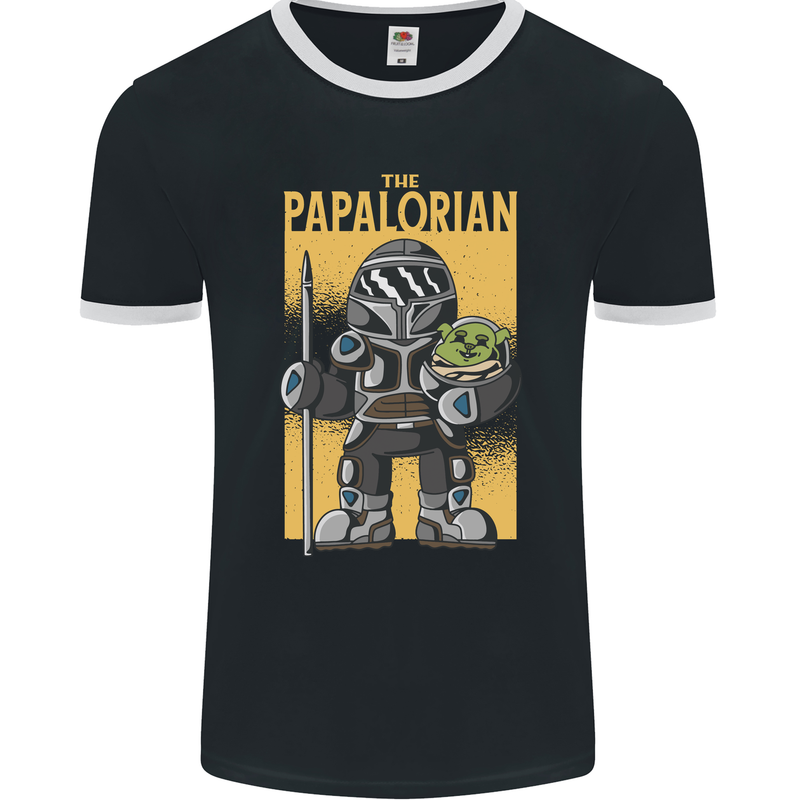 Father's Day The Papalorian Funny Papa Mens Ringer T-Shirt FotL Black/White